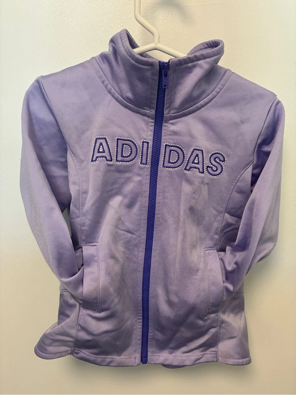 adidas Lavender Full-Zip Track Jacket with Contrast Purple Zipper, Size 2T